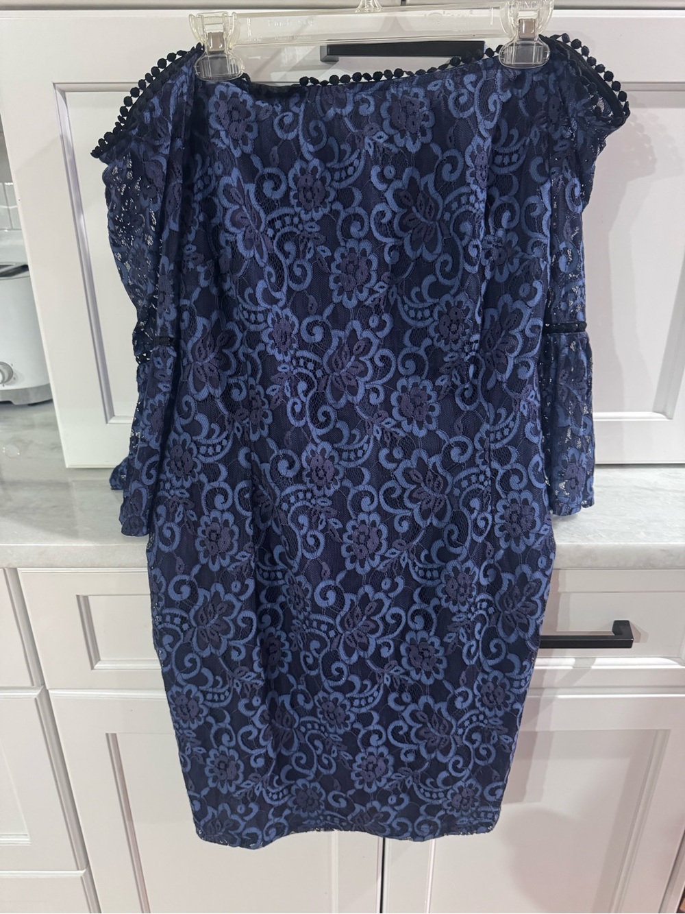 BB Dakota Navy Blue Floral Lace Strapless Dress